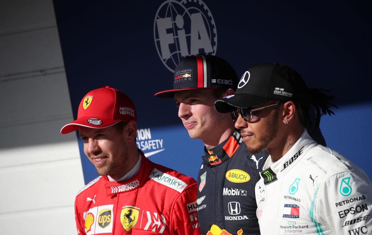 Verstappen Vettel Hamilton | Max Verstappen je bil v kvalifikacijah v Braziliji hitrejši od Sebastiana Vettla in Lewisa Hamiltona. | Foto Reuters