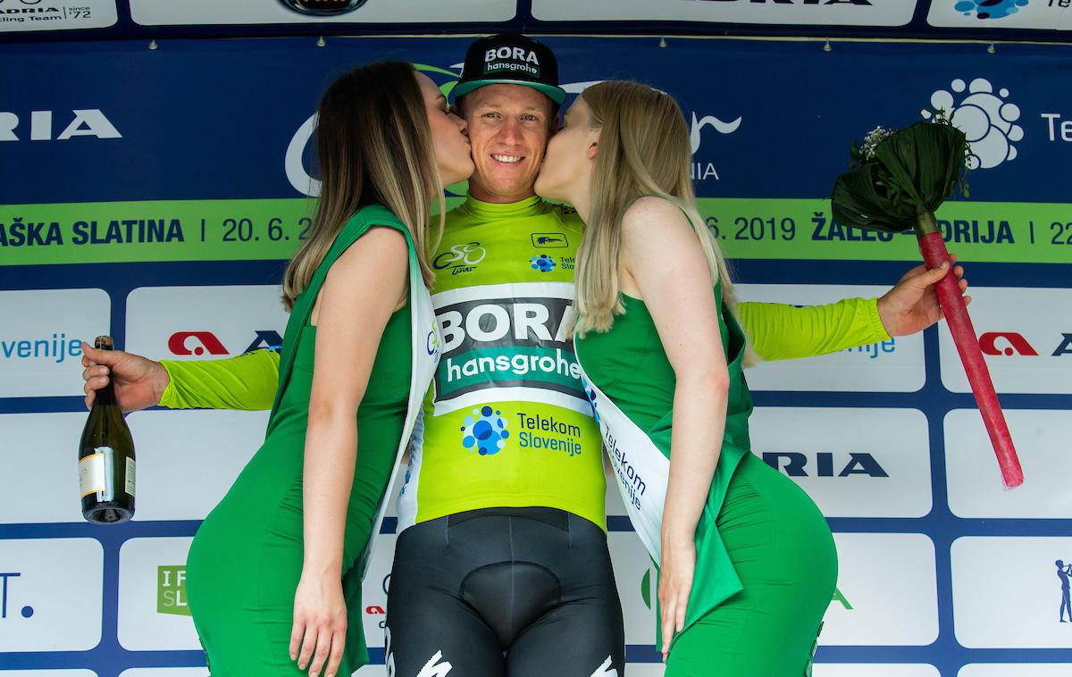 Pascal Ackermann, dirka po Sloveniji | Pascal Ackermann je po zmagi oblekel tudi zeleno majico vodilnega. | Foto Vid Ponikvar/Sportida