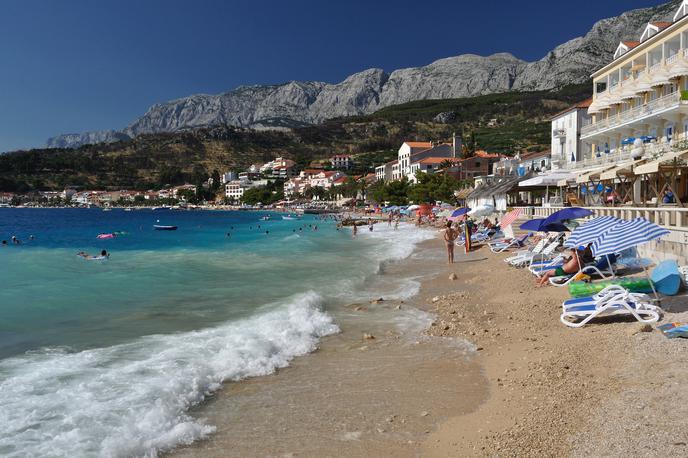 Podgora Dalmacija plaža | Največ novih okužb so na Hrvaškem potrdili v štirih dalmatinskih županijah, ki so priljubljene turistične destinacije. | Foto Getty Images