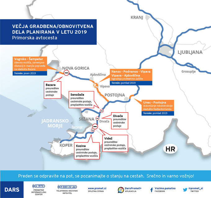 Predviden načrt del na primorski avtocesti in hitri cesti proti Novi Gorici | Foto: DARS/zajem zaslona