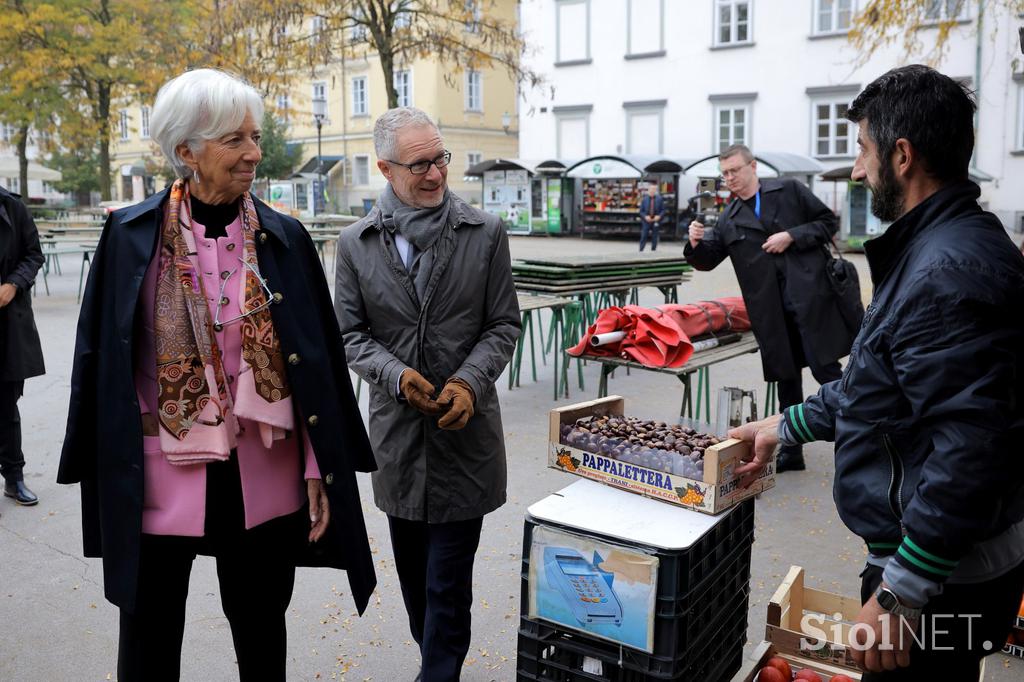 Christine Lagarde na obisku ljubljanske tržnice