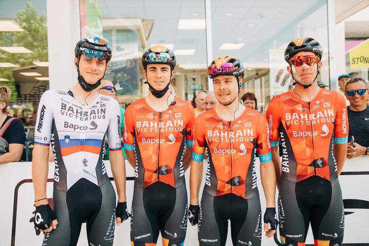 Slovenski mušketirji pri Bahrain-Victoriousu: Matej Mohorič, Matevž Govekar, Jan Tratnik in Domen Novak. Na koncu je imel najmočnejše noge Novak, ki je osvojil drugo mesto. | Foto: Vid Ponikvar