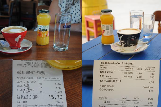 Najcenejšo kavo in sok smo pili v Kopru. | Foto: Maks Škulj