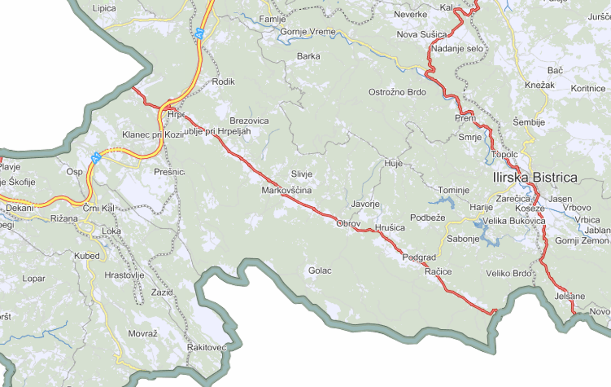 trasa Gumball 3000 | Trasa bo udeležence prek Slovenije predvidoma peljala od Staroda do Kozine in nato po avtocesti proti Italiji. | Foto zemljevid.najdi.si