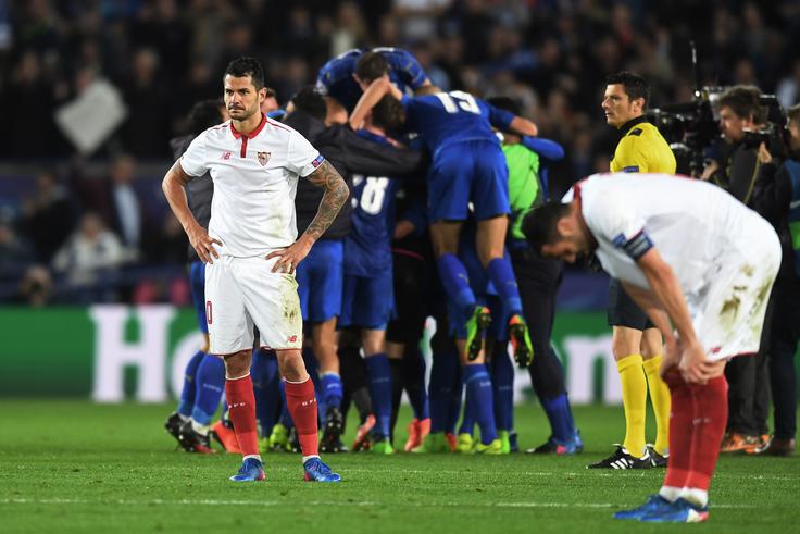 Leicester City Sevilla Veselje lisic iz Anglije in razočaranje nogometašev Seville, ki so se poslovili od Evrope. | Foto: Guliverimage/Getty Images