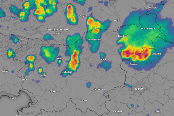 Neurje, Slovenija | Neurja so zajela predvsem severovzhodni in vzhodni del Slovenije, pestro je bilo in morda še bo tudi v notranjosti države. | Foto Windy.com