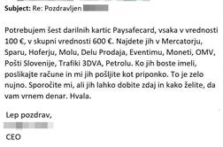 Direktor: Sem na sestanku. Nujno kupi darilne kartice za poslovne partnerje.