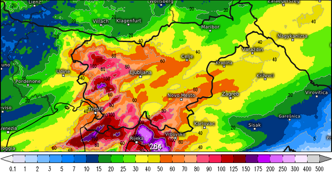 Toliko padavin v sredo v 24 urah Sloveniji napoveduje visoko resolucijski meteorološki model ICON D2. | Foto: meteologix