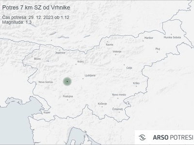 Šibek potresni sunek v bližini Vrhnike