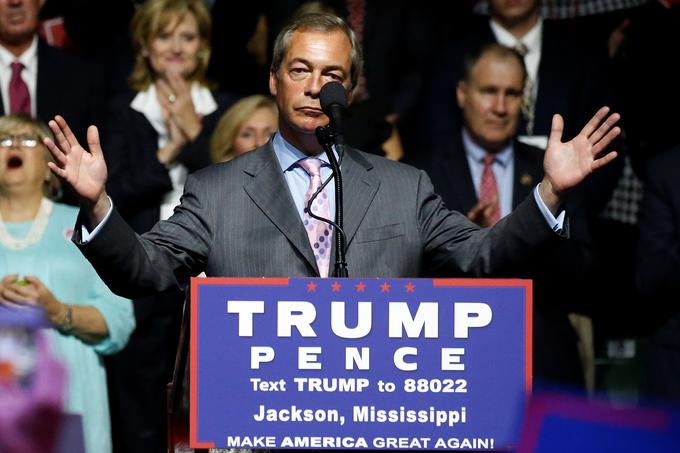Nigel Farage, ki je eden od najzaslužnejših za referendumski izstop Velike Britanije iz EU, je velik zagovornik Trumpa in je bil dejavno vključen v njegovo kampanjo. Po volitvah se je njegova moč okrepila. V Beli hiši bo imel celo več vpliva kot uradna voditeljica Velike Britanije premierka Theresa May. | Foto: Reuters