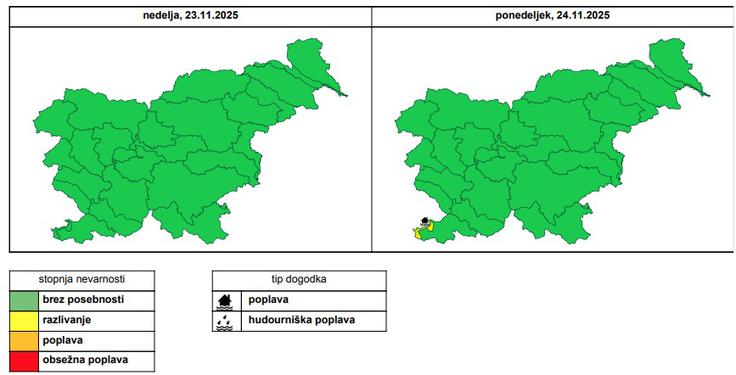 V ponedeljek čez dan bodo začele naraščati zlasti reke na Primorskem. | Foto: Arso