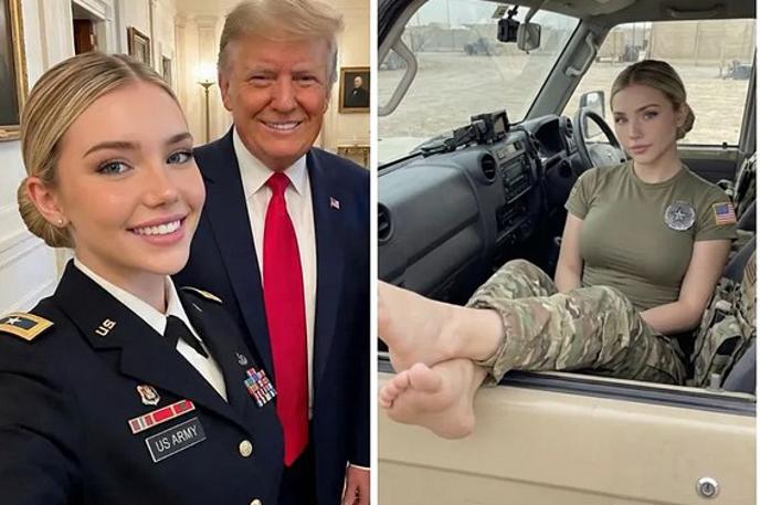 Jessica Foster AI | Vojakinja Jessica Foster je na svojem profilu na Instagramu s pomočjo privlačnih fotografij in fotografij ob boku ameriškega predsednika promovirala domoljubje in širila ameriško propagando ter sledilce usmerjala na svoj profil na OnlyFansu. | Foto Instagram/posnetek zaslona