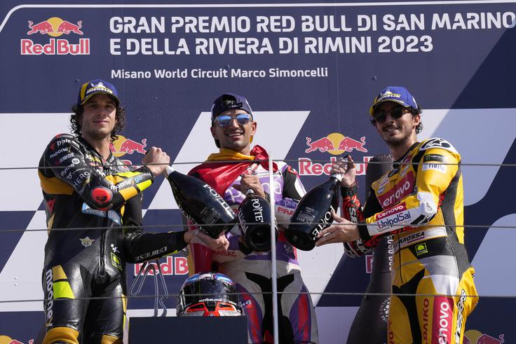 Najboljša trojica. Načeti prvak Francesco Bagnaia je bil znova tretji. | Foto: Guliverimage