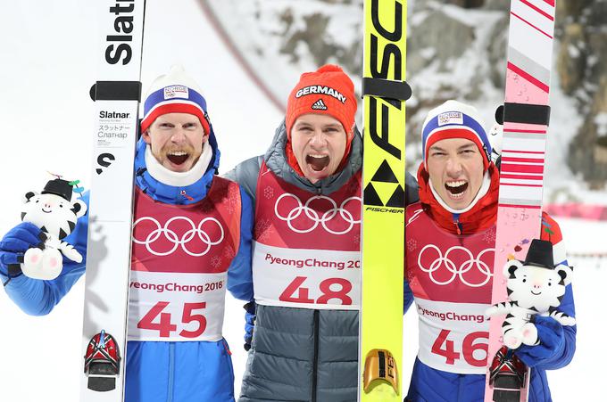 Osrednji junak na srednji skakalnici: Robert Johansson, Andreas Wellinger in Johan Andre Forfang. | Foto: Sportida