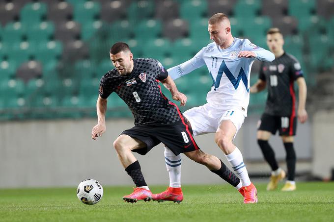 Za reprezentanco je zaigral tudi na nepozabni tekmi leta 2021, ko je Slovenija v praznih Stožicah ugnala takratnega svetovnega podprvaka Hrvaško z 1:0. | Foto: Aleš Fevžer