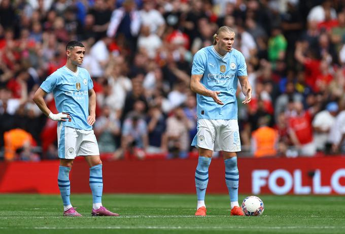Phil Foden in Erling Haaland šokirana ob koncu prvega polčasa, ko je United povedel z 2:0. | Foto: Reuters