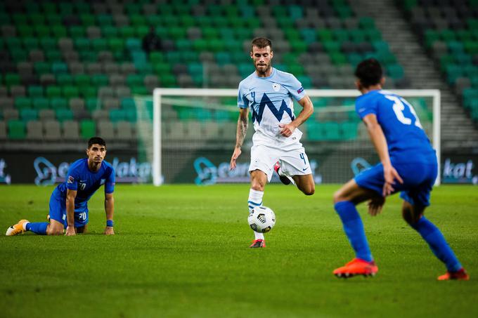 Miha Blažič je eden redkih nogometašev, ki so začeli tako zadnji lanski dvoboj (2:3 v Varšavi) kot tudi srečanje z Grčijo. Poleg njega so proti Poljski od 1. minute igrali le še Jan Oblak, Jure Balkovec, Jaka Bijol, Miha Mevlja in Petar Stojanović. | Foto: Grega Valančič/Sportida