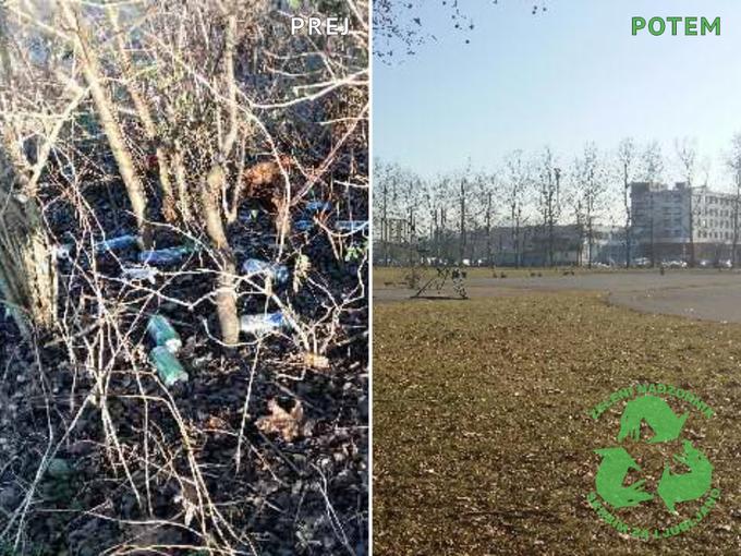 "Članice društva so 16. februarja 2017 očistile območje med FDV in EF. S travnatih površin so odstranile veliko plastenk in razbitih steklenic. Pozivamo dijake bližnjega dijaškega doma, da prenehajo smetiti." | Foto: Društvo Zelenih nadzornikov