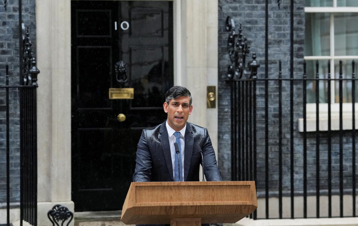 Rishi Sunak, britanski premier | V Veliki Britaniji bodo 4. julija parlamentarne volitve, na katerih naj bi po pričakovanjih močno zmagali laburisti, ki jih vodi Keir Starmer, s čimer bi se končala 14-letna vladavina konservativcev, ki jih od leta 2022 vodi Rishi Sunak. | Foto Gulliverimage