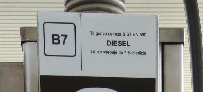 Oznaka B7 pomeni, da lahko gorivo vsebuje do največ 7 odstotkov biodizla. | Foto: Petrol