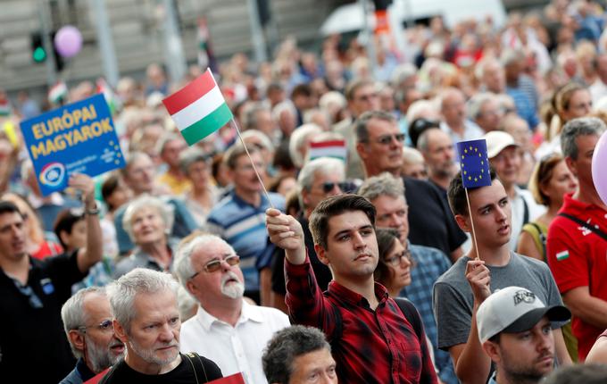 Protest v Budimpešti proti do Evrope sovražni politiki predsednika madžarske vlade Viktorja Orbana. | Foto: Reuters