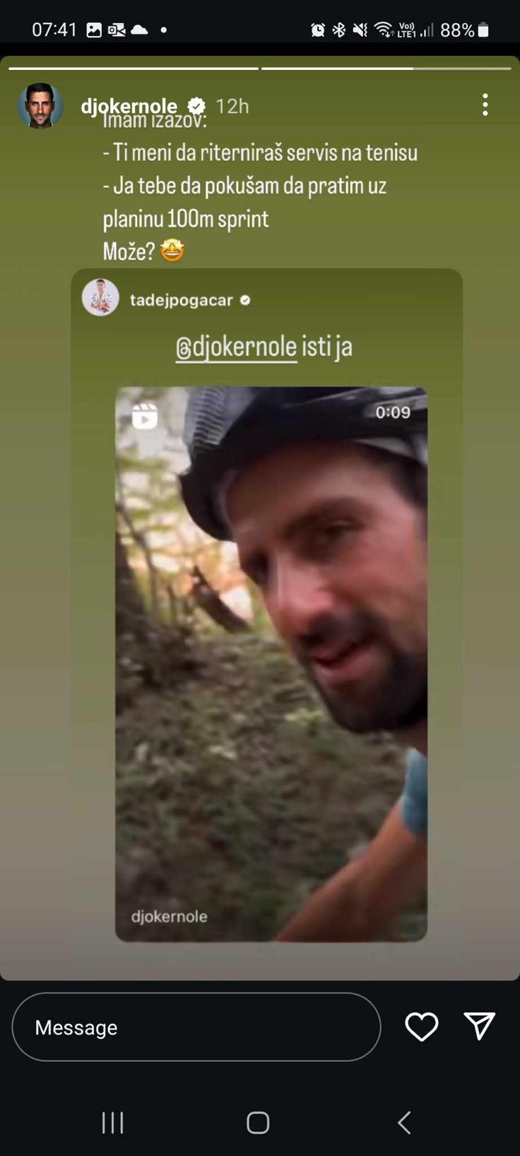 đoković, pogačar izziv | Foto: Instagram