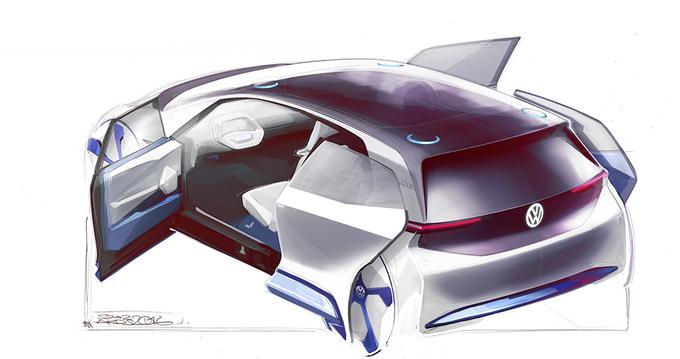 Študija napoveduje futuristično zasnovo z drsnimi zadnjimi vrati. | Foto: Volkswagen