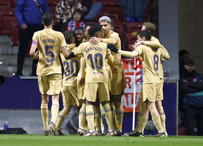 Veselje nogometašev Barcelona po zadetku Ousmaneja Dembeleja. | Foto: Reuters