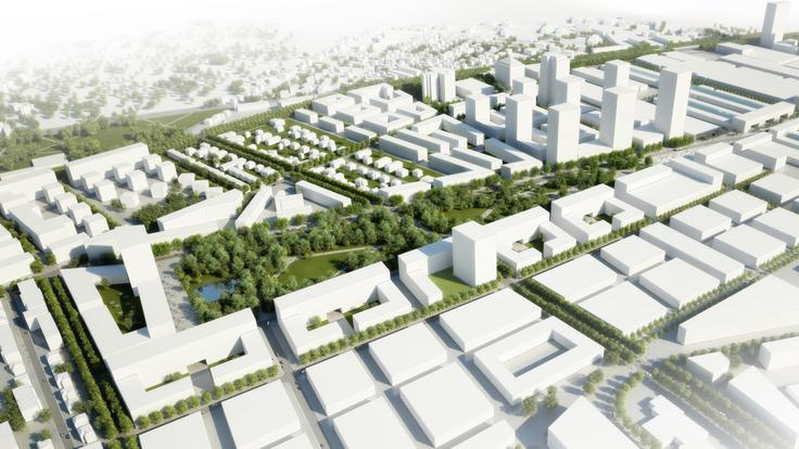 Pozidava širšega območja ob Šmartinski cesti v Ljubljani, kot so si jo zamislili v biroju Hosoya Schaefer Architects, ki je zmagal na urbanističnem natečaju leta 2008. | Foto: Hosoya Schaefer Architects