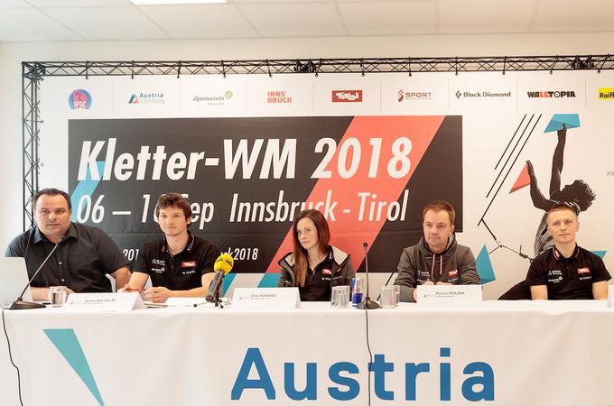 Predstavitev trenerskega štaba avstrijske reprezentance v športnem plezanju leta 2018, ko je Innsbruck gostil svetovno prvenstvo. | Foto: Sportida