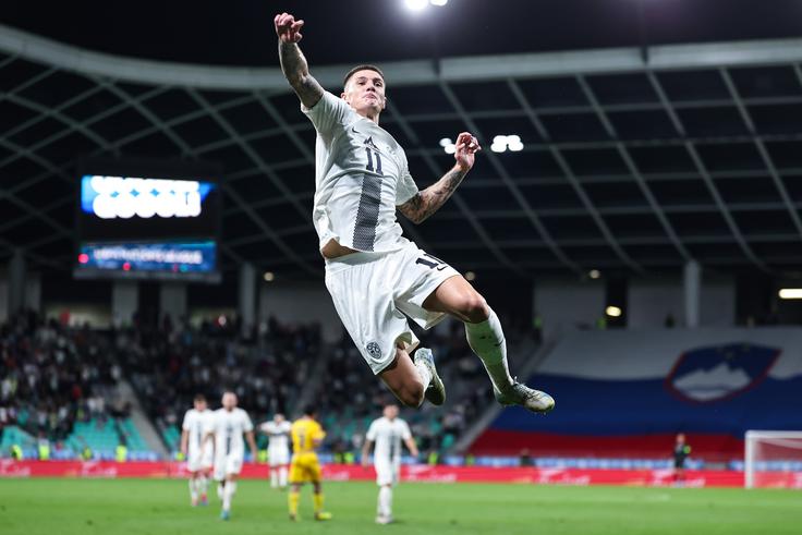Zdaj že znani nebeški skok Šeška, ko doseže gol. Takole se je veselil vodstva z 2:0. | Foto: www.alesfevzer.com