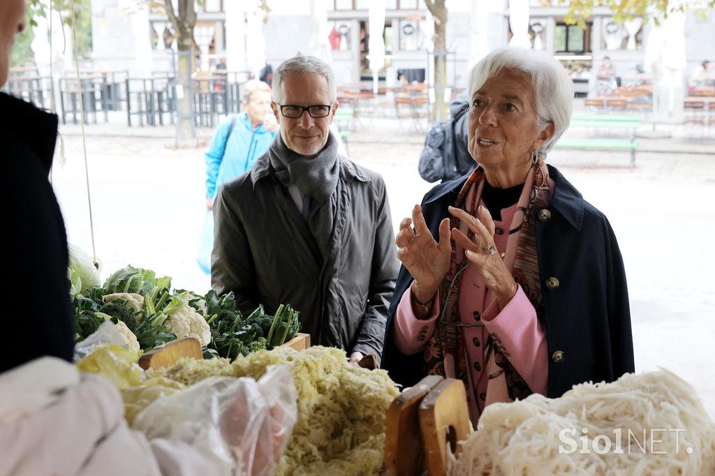 Christine Lagarde na obisku ljubljanske tržnice