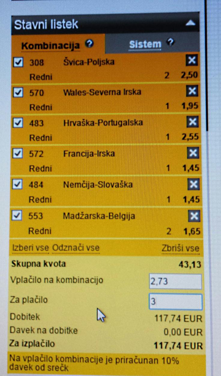 Takole bi na sobotne in nedeljske tekme stavil naš sogovornik. | Foto: 