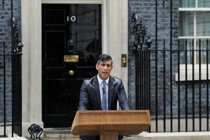 Rishi Sunak, britanski premier | V Veliki Britaniji bodo 4. julija parlamentarne volitve, na katerih naj bi po pričakovanjih močno zmagali laburisti, ki jih vodi Keir Starmer, s čimer bi se končala 14-letna vladavina konservativcev, ki jih od leta 2022 vodi Rishi Sunak. | Foto Gulliverimage