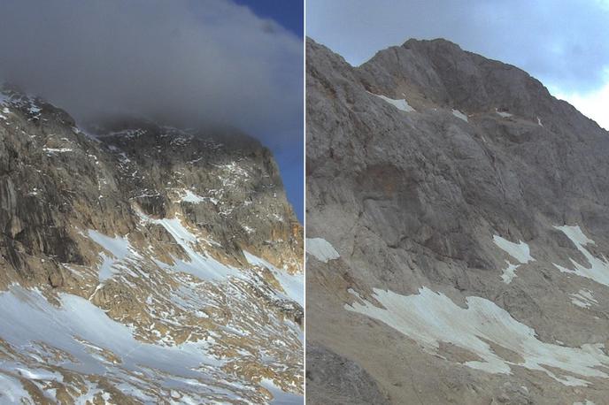 e | Sneg v gorah bistveno spreminja težavnost ture oziroma jo zelo povečuje. Večja je predvsem nevarnost zdrsov in padcev tudi  na položnejših terenih. Situacija pred in po sneženju je prikazana na zgornjih slikah Triglava.