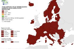 Zemljevid ECDC: Slovenija kljub boljšim številkam ostaja temno rdeča