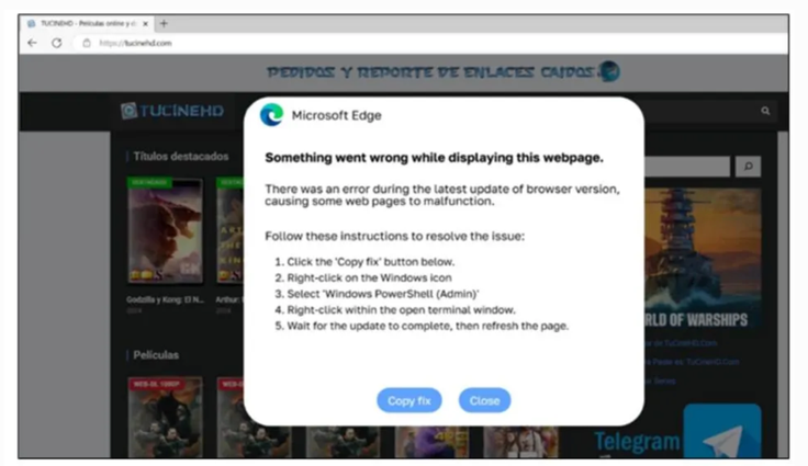 Primer obvestila o domnevni napaki v brskalniku Microsoft Edge in navodila, kako jo "odpraviti".  | Foto: McAfee / Posnetek zaslona