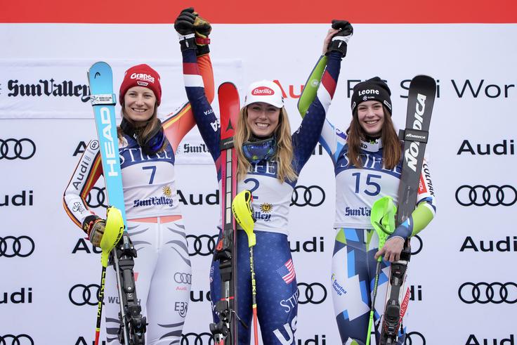 Najboljše tri na zadnjem slalomu sezone. | Foto: Guliverimage