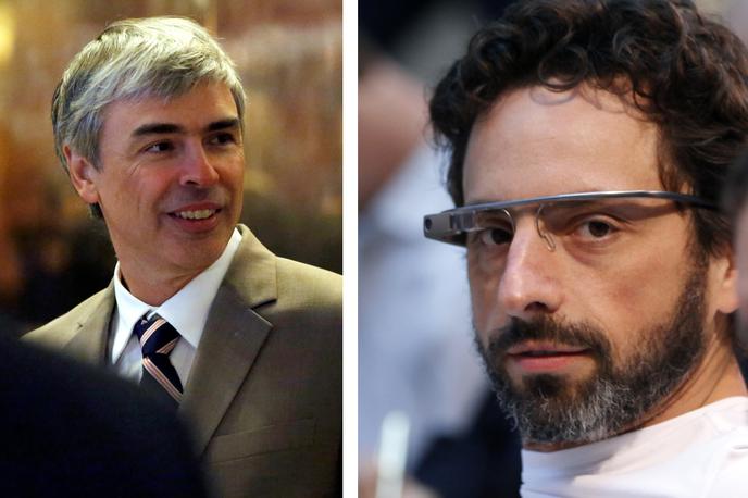 Larry Page, Sergey Brin, Google | Ko večino ljudi zanima karkoli, to poiščejo z Googlom. Ko si želijo ogledati določen videoposnetek ali poslušati glasbo, odprejo YouTube. E-pošto poldruga milijarda ljudi pošilja z Gmailom. Osemdeset odstotkov uporabnikov ima pametni telefon z operacijskim sistemom Android. Vse to samo zato, ker sta se leta 1995 spoznala Larry Page (levo) in Sergey Brin (desno). | Foto Matic Tomšič / Reuters