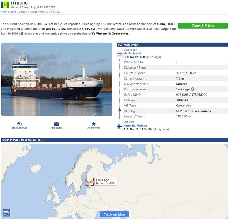 ladja Fitburg | Foto: VesselFinder / Posnetek zaslona