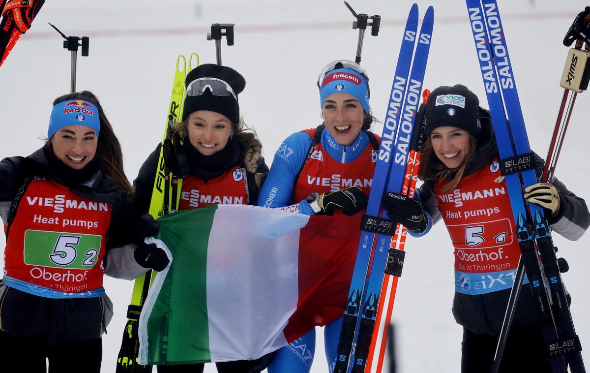 Oberhof 2023, italijanska ženska štafeta | Italijanske biatlonke so osvojile naslov svetovnih prvakinj. | Foto Reuters