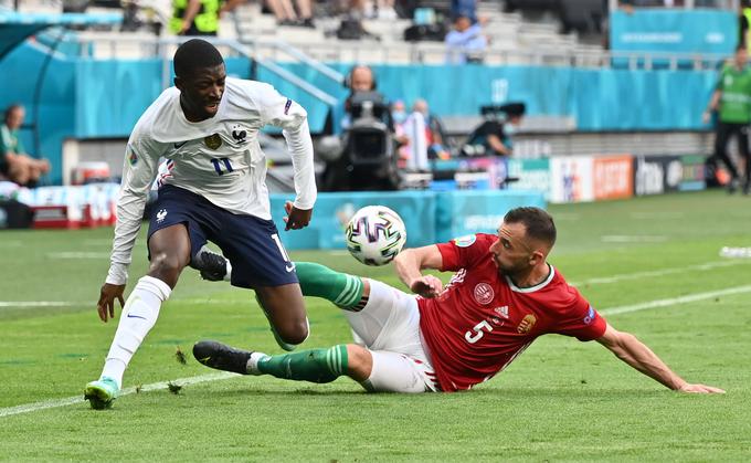 Ousmane Dembele se je poškodoval na drugi tekmi Eura, v kateri je Francija remizirala na Madžarskem (1:1). | Foto: Reuters