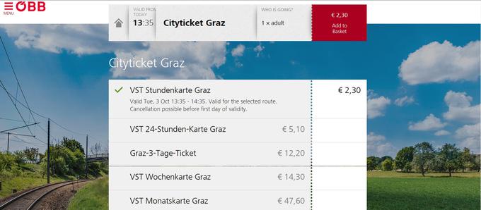 Mesečno vozovnico za ves mestni prevoz v Gradcu je mogoče kupiti v vsakem trenutku - tudi prek spletne prodaje avstrijskih zveznih železnic, katerih vlaki sodelujejo v enotnem mestnem prevozu v prestolnici avstrijske Štajerske. | Foto: www.oebb.at