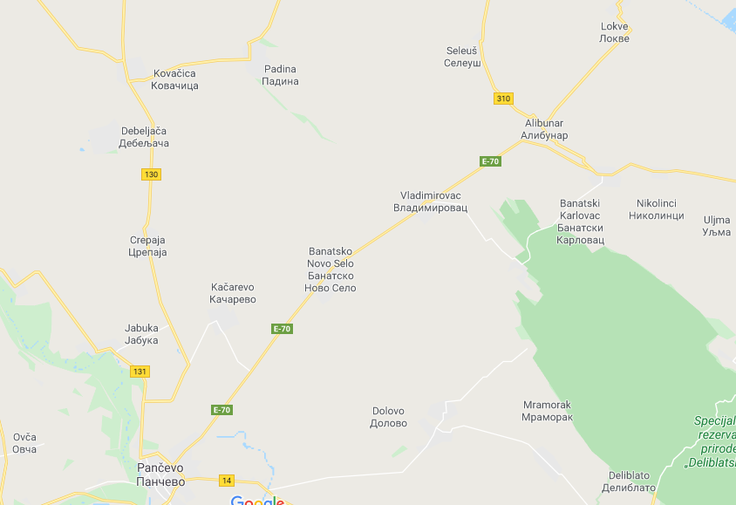 Ana Pistova oziroma baba Anujka je živela v Vojvodini v vasi Vladimirovac. Na sodno klop je morala sesti v bližnjem Pančevu. | Foto: Google Zemljevidi