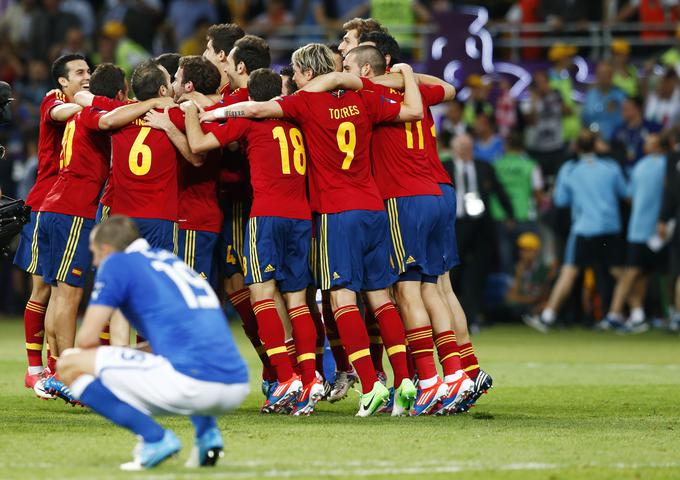 Španci so v velikem finalu na Olimpijskem štadionu v Kijevu povsem razbili Italijane. Premagali so jih s 4:0. | Foto: 