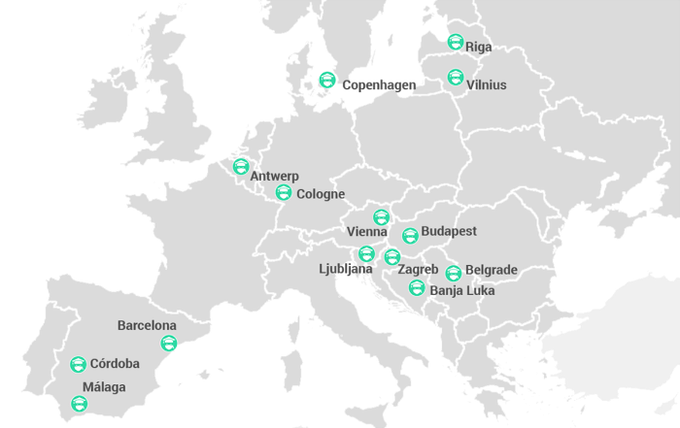 V vsaki evropski enoti SmartNinja so zaposlene od dve do tri osebe, pogodbeno pa sodelujejo z več kot 50 inštruktorji, ki vodijo tečaje. Inštruktorji imajo večinoma redne zaposlitve v tehnološki industriji, programiranje pa poučujejo v popoldanskem času. Na fotografiji je 14 lokacij po Evropi, kjer potekajo tečaji programiranja pod okriljem podjetja oziroma franšiz SmartNinja. | Foto: SmartNinja