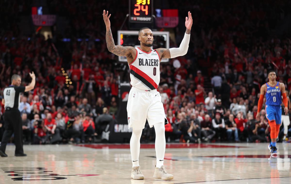 Damian Lillard | Damian Lillard je k zmagi Portlanda proti Oklahomi prispeval 29 točk, tudi trojko z velike razdalje. | Foto Reuters