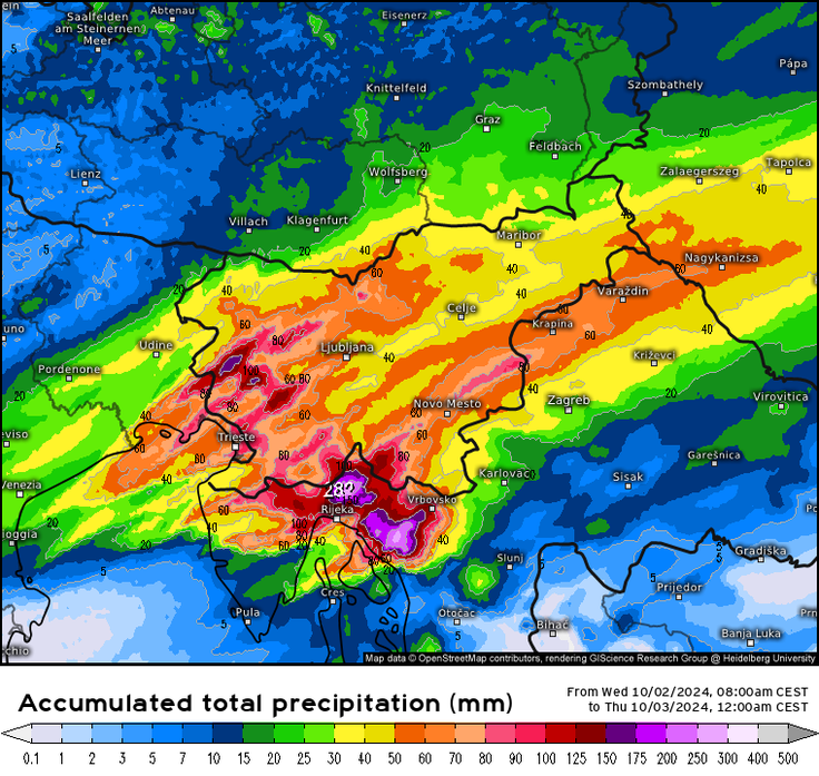 Skupna količina padavin do srede do 24. ure | Foto: meteologix