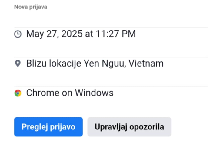 Obvestilo o prijavi v Vietnamu, ki ga je prejela naša bralka.  | Foto: Posnetek zaslona