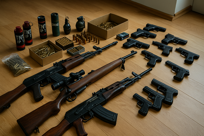 orožje | Predaja nezakonitega orožja brez pravnih posledic bi bila mogoča do 31. januarja prihodnje leto. Policija bi orožje ali strelivo izročila ministrstvu za notranje zadeve. Izročeno orožje oziroma strelivo bi se lahko uničilo, podarilo muzeju ali policiji za izobraževalne namene. | Foto Fotografija je bila ustvarjena s pomočjo umetne inteligence